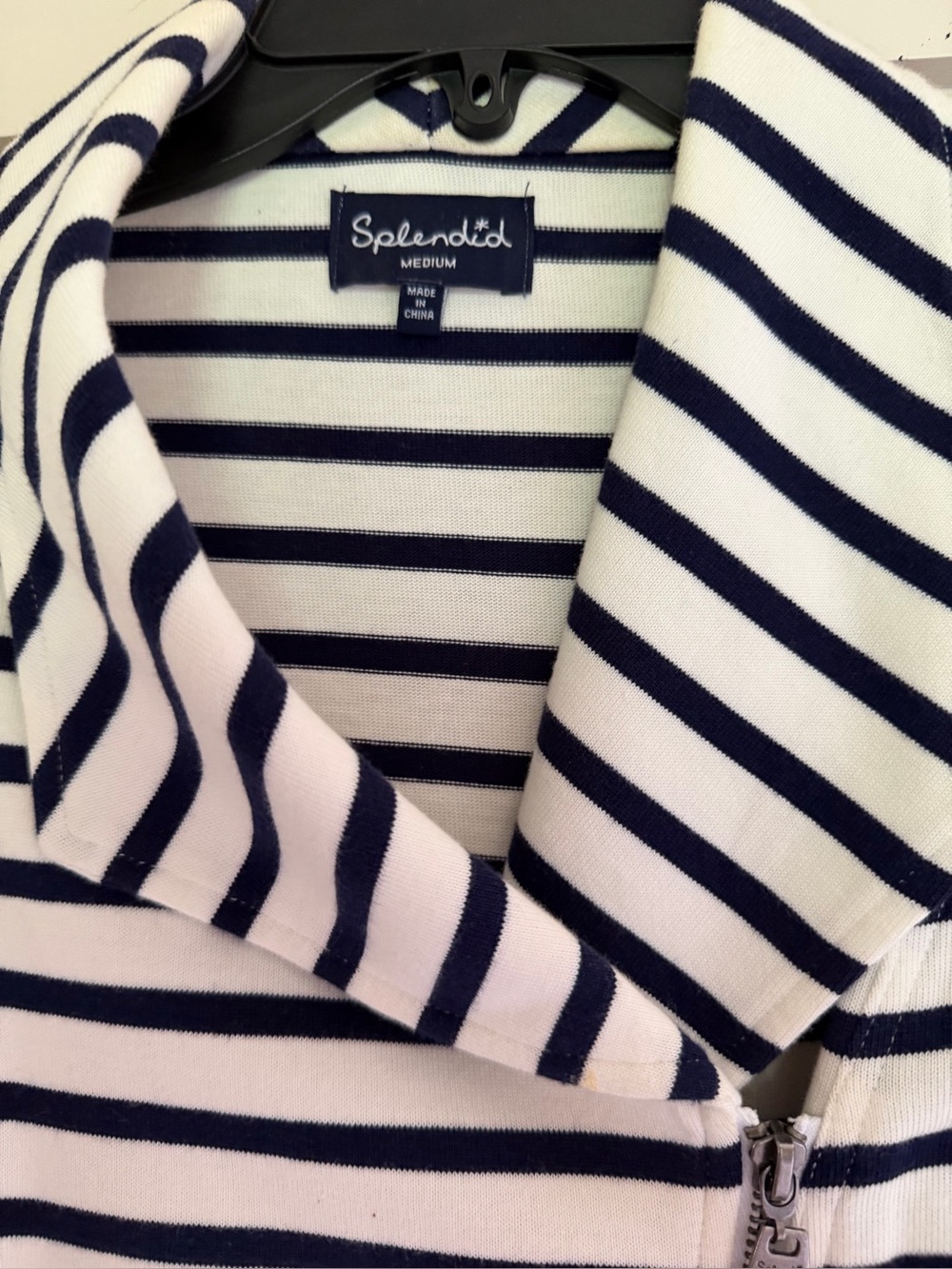 Splendid Navy and White Striped Zip Front Top - Picture 1 of 2